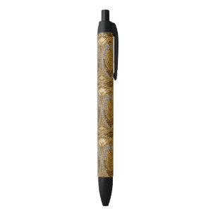 Silver And Gold Art Deco Pattern Black Ink Pen