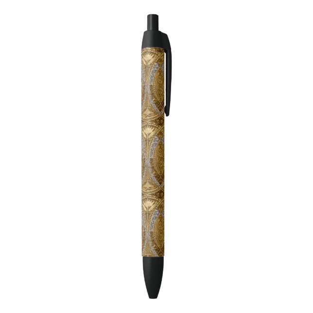 Silver And Gold Art Deco Pattern Black Ink Pen (Bottom (Vertical))