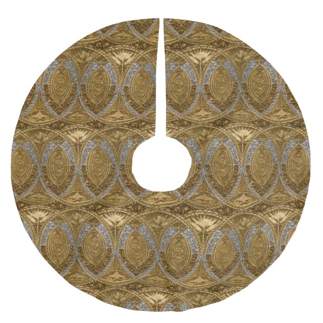 Silver And Gold Art Deco Pattern Brushed Polyester Tree Skirt (Front)