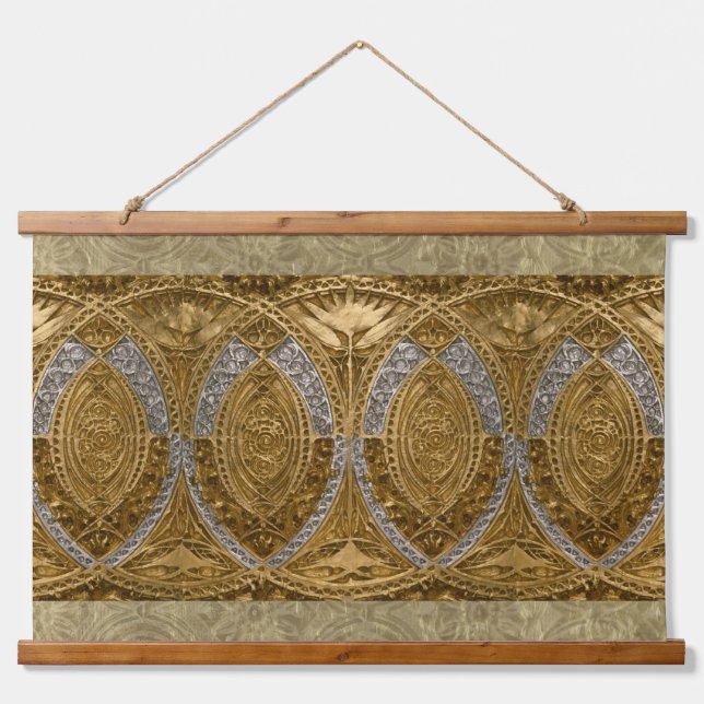 Silver And Gold Art Deco Pattern Hanging Tapestry (Front)