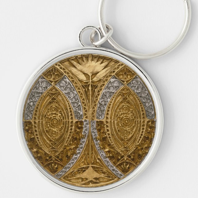Silver And Gold Art Deco Pattern Key Ring (Front)