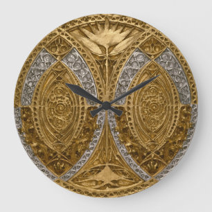 Silver And Gold Art Deco Pattern Large Clock