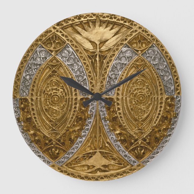 Silver And Gold Art Deco Pattern Large Clock (Front)