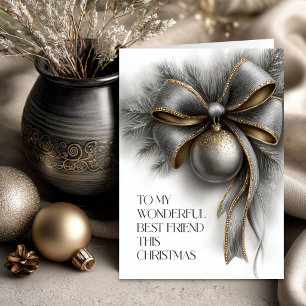 Silver and Gold Bow Best Friend Christmas Holiday Card