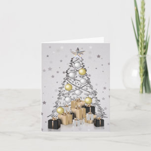 Silver and Gold Christmas Tree Blank Card
