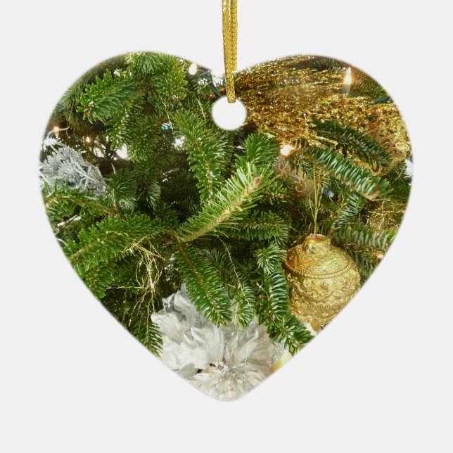 Silver and Gold Christmas Tree I Holiday Ceramic Ornament (Front)