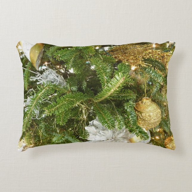 Silver and Gold Christmas Tree I Holiday Decorative Cushion (Front)