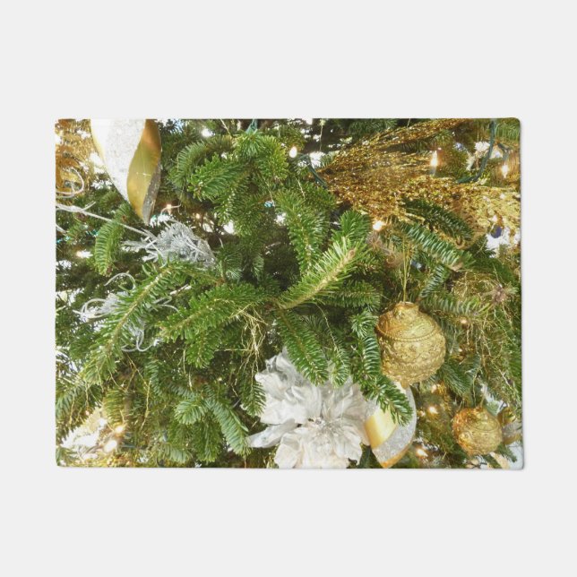 Silver and Gold Christmas Tree I Holiday Doormat (Front)
