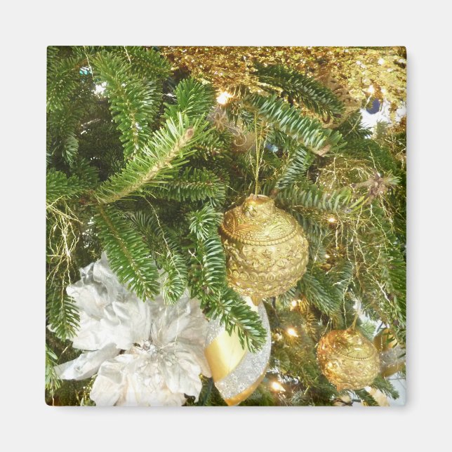 Silver and Gold Christmas Tree I Holiday Magnet (Front)