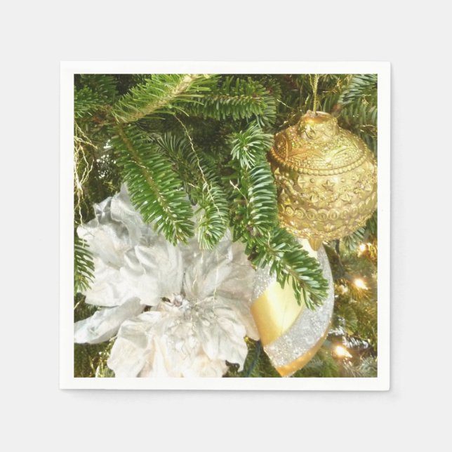 Silver and Gold Christmas Tree I Holiday Napkin (Front)