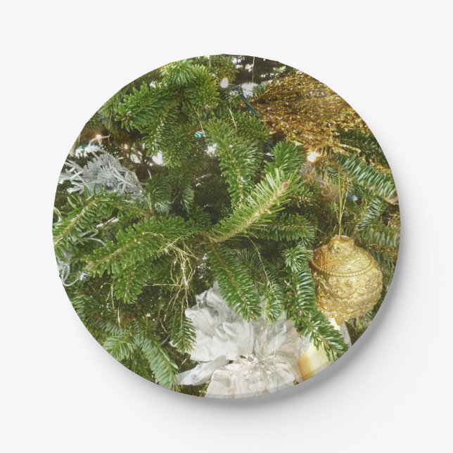 Silver and Gold Christmas Tree I Holiday Paper Plate (Front)