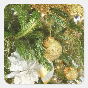 Silver and Gold Christmas Tree I Holiday Square Sticker