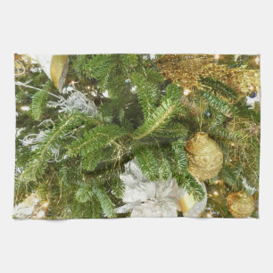 Silver and Gold Christmas Tree I Holiday Tea Towel