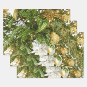 Silver and Gold Christmas Tree I Holiday Wrapping Paper Sheet