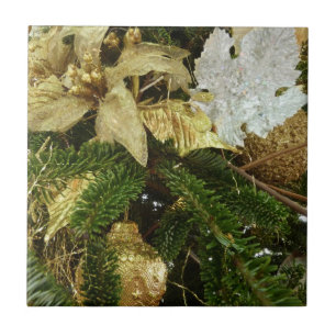 Silver and Gold Christmas Tree II Holiday Ceramic Tile