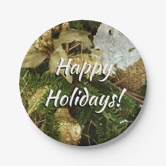 Silver and Gold Christmas Tree II Holiday Paper Plate (Front)