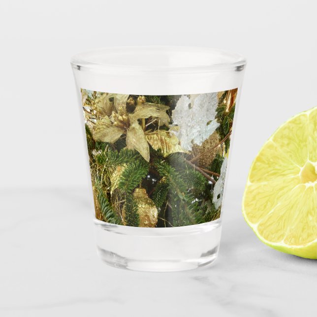 Silver and Gold Christmas Tree II Holiday Shot Glass (Front)