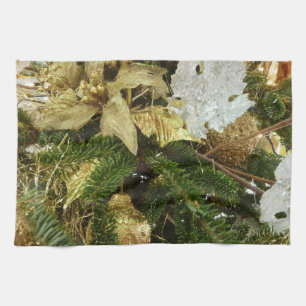 Silver and Gold Christmas Tree II Holiday Tea Towel