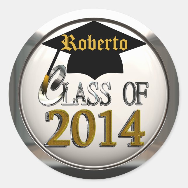 Silver And Gold Class Of 2014 Graduation Stickers (Front)