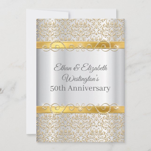 Silver and Gold Diamond 50th Anniversary Invitation (Front)