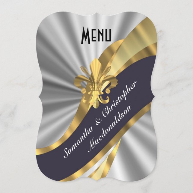 Silver and gold elegant formal wedding menu (Front)