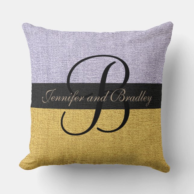 Silver and Gold Elegant Monogram Wedding Cushion (Front)