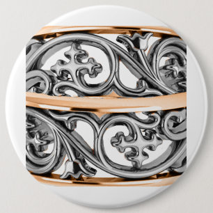 Silver and Gold Filigree Cross Pattern 6 Cm Round Badge