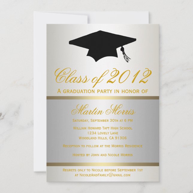 Silver and Gold Graduation Invitation (Front)