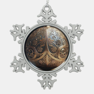 Silver And Gold Grunge Designed  Snowflake Pewter Christmas Ornament