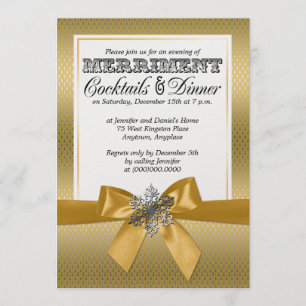 Silver And Gold Holiday Dinner Party Invitations