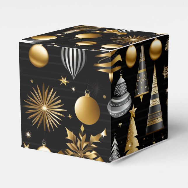 Silver And Gold Holiday Ornaments Cube Favour Box (Front Side)