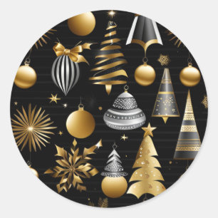 Silver And Gold Holiday Ornaments Pattern Classic Round Sticker