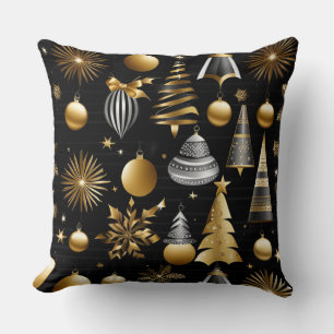 Silver And Gold Holiday Ornaments Pattern Cushion
