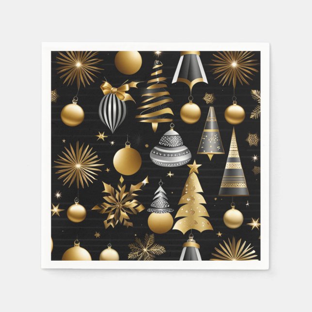 Silver And Gold Holiday Ornaments Pattern Napkin (Front)