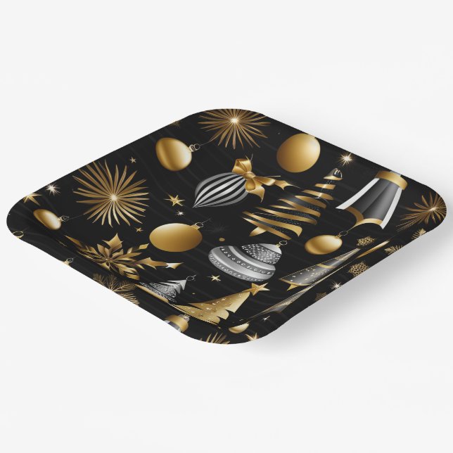 Silver And Gold Holiday Ornaments Pattern Paper Plate (Angled)