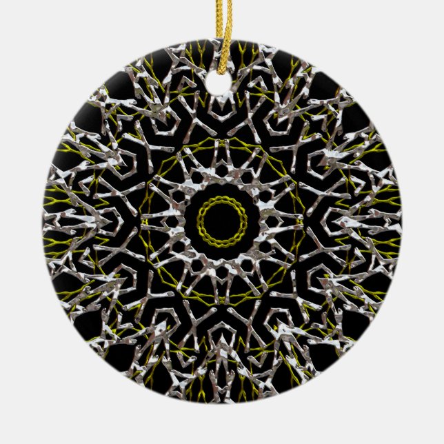 Silver and Gold Mandala Ceramic Ornament (Front)