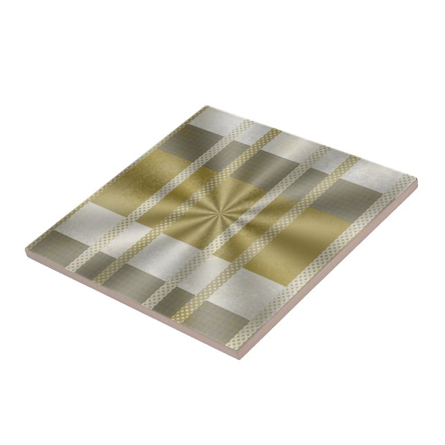 Silver and Gold metallic abstract pattern Ceramic Tile (Side)