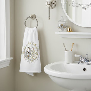 Silver and gold nativity Christmas Hand Towel