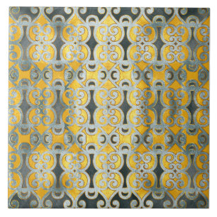 Silver and gold, ornamental, elegant pattern ceramic tile