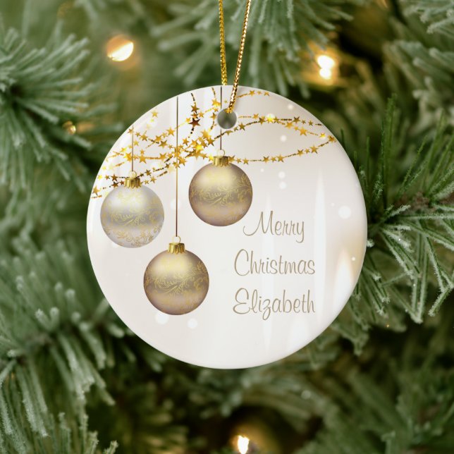 Silver and Gold Ornate Christmas Balls Ceramic Ornament (Tree)