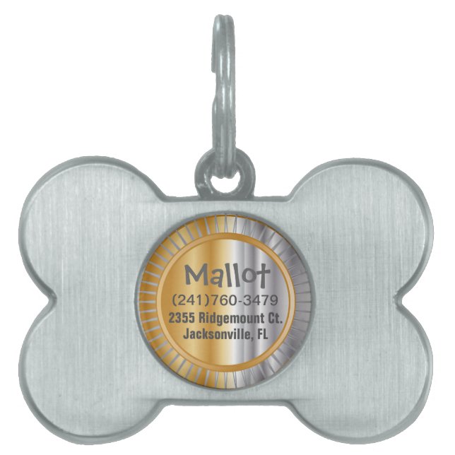 Silver and Gold Pet Design ID Tag (Front)