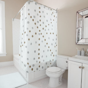 Silver and Gold Polka Dots Shower Curtain
