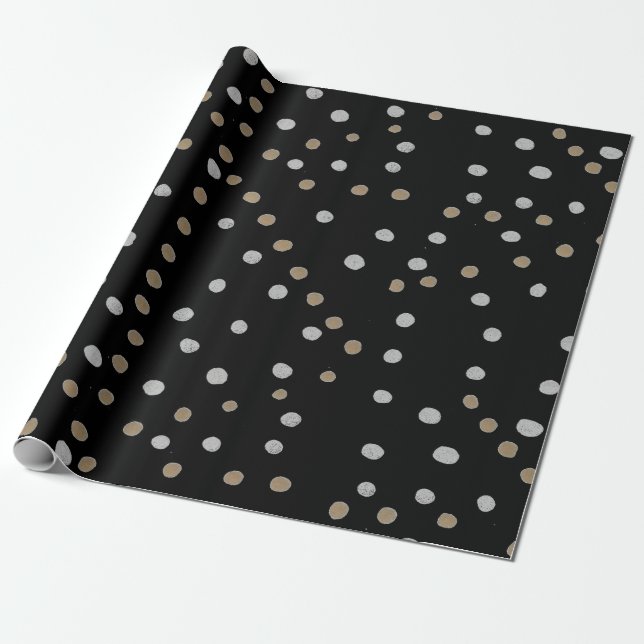 Silver and Gold Polka Dots Wrapping Paper (Unrolled)