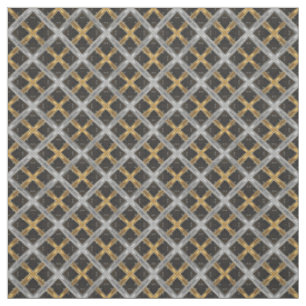 Silver and Gold Ribbon on Black Tiled Pattern Fabric