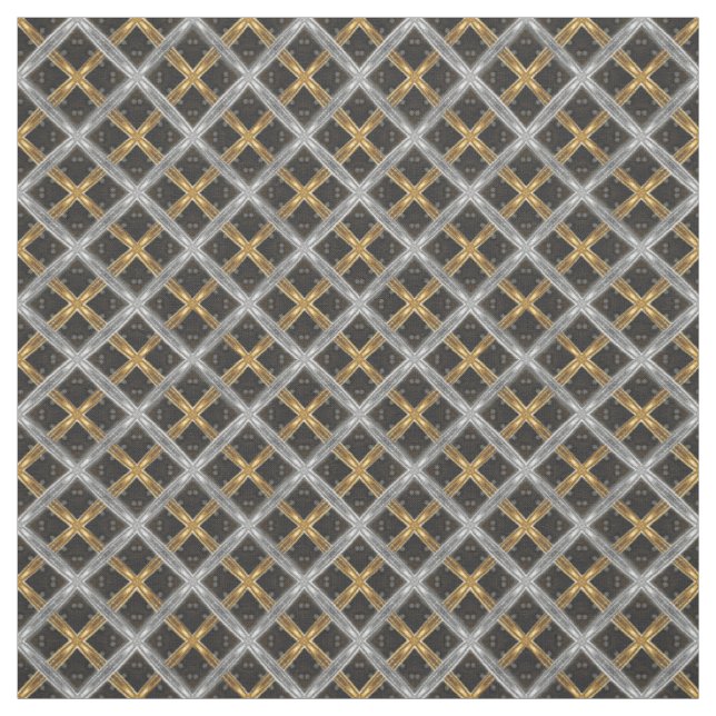 Silver and Gold Ribbon on Black Tiled Pattern Fabric (Swatch)