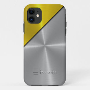 Silver and Gold Shiny Steel Metal iPhone 11 Case