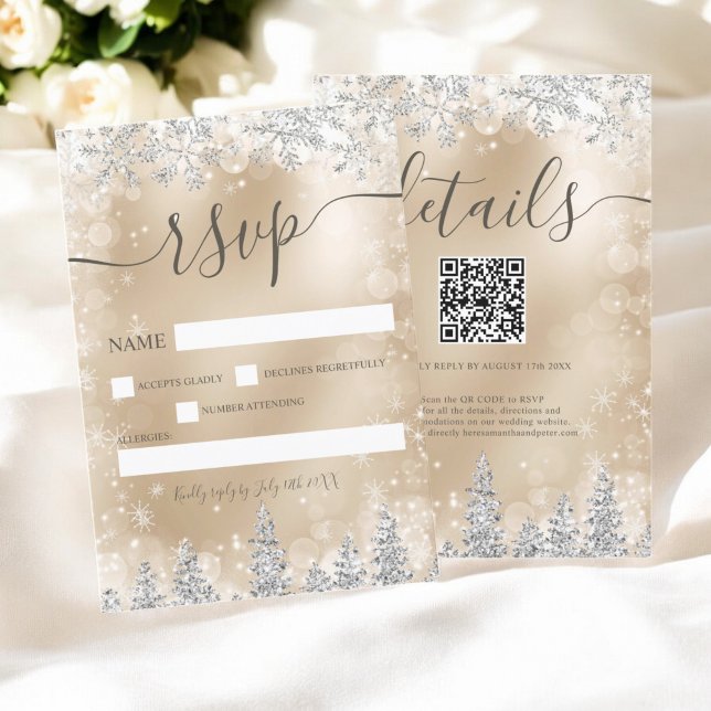 Silver and gold snow pine Christmas winter rsvp (Silver and gold snow pine Christmas winter rsvp)
