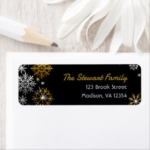 Silver and Gold Snowflake Christmas Return Address Return Address Label