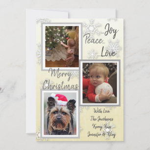 Silver and Gold Snowflakes Family Photos Christmas Invitation