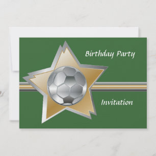 Silver and gold soccer star linen birthday party invitation